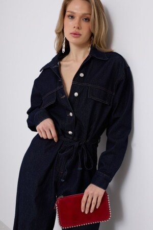 Düğme Detaylı Denim Tulum - 1