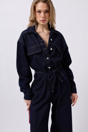 Düğme Detaylı Denim Tulum - 3