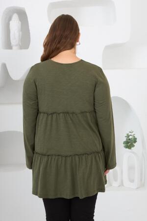 Düğme Detaylı Fırfırlı Büyük Beden Tunik Haki - 5