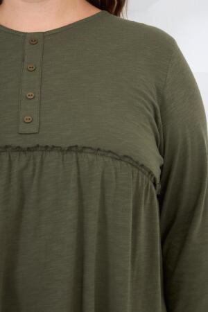 Düğme Detaylı Fırfırlı Büyük Beden Tunik Haki - RMG (1)