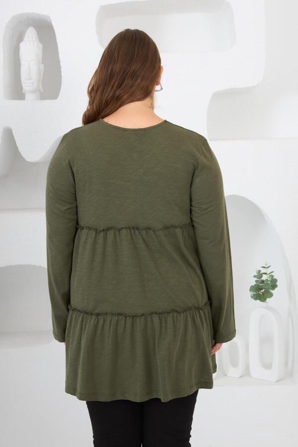 Düğme Detaylı Fırfırlı Büyük Beden Tunik Haki - 5