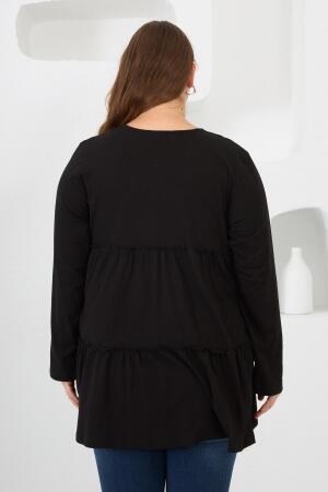 Düğme Detaylı Fırfırlı Büyük Beden Tunik Siyah - 6