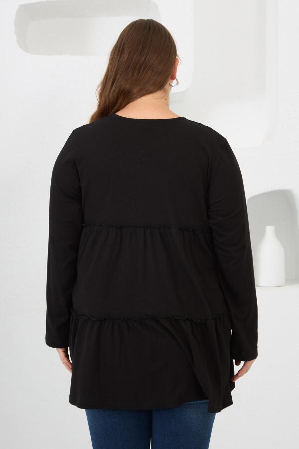 Düğme Detaylı Fırfırlı Büyük Beden Tunik Siyah - 6