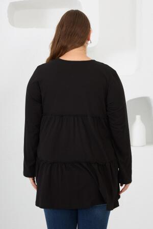 Düğme Detaylı Fırfırlı Büyük Beden Tunik Siyah - 6