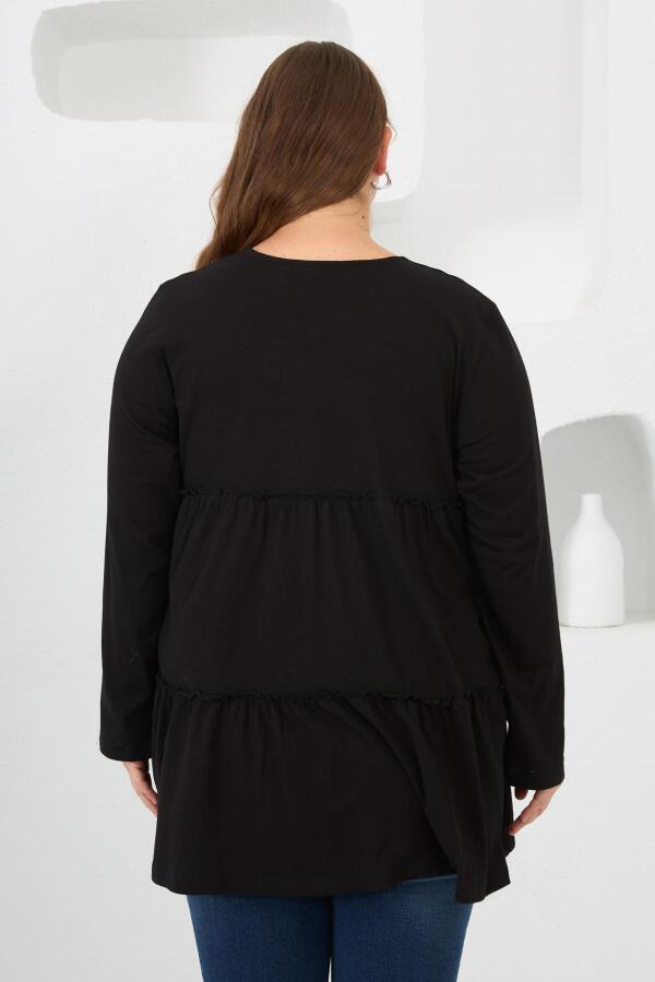 Düğme Detaylı Fırfırlı Büyük Beden Tunik Siyah - 6
