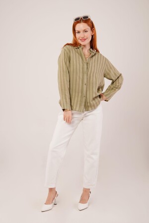 Düğmeli Ve Çizgi Detaylı Yeşil Gömlek - ANGELINO BuyukBedeniz (1)