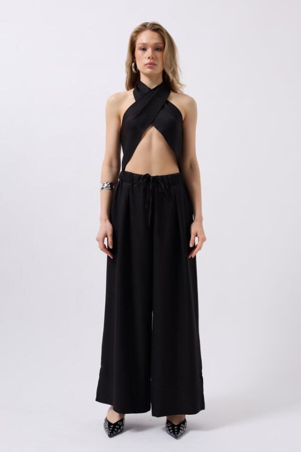Düşük Bel Oversize Keten Pantolon - 2