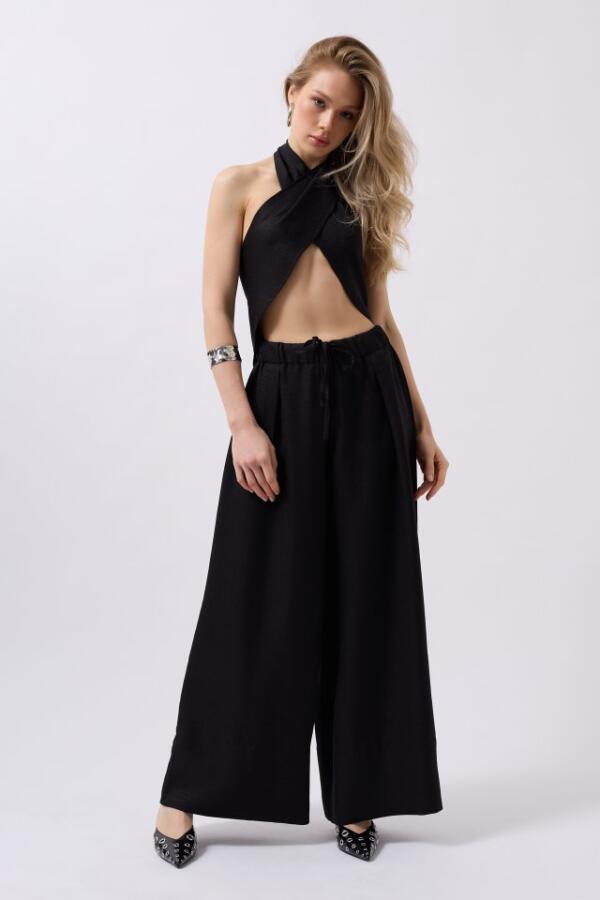 Düşük Bel Oversize Keten Pantolon - 3