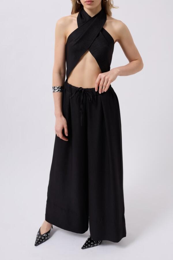 Düşük Bel Oversize Keten Pantolon - 4