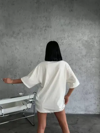 Düz Biskilet Yaka  T-shirt - Beyaz - 4