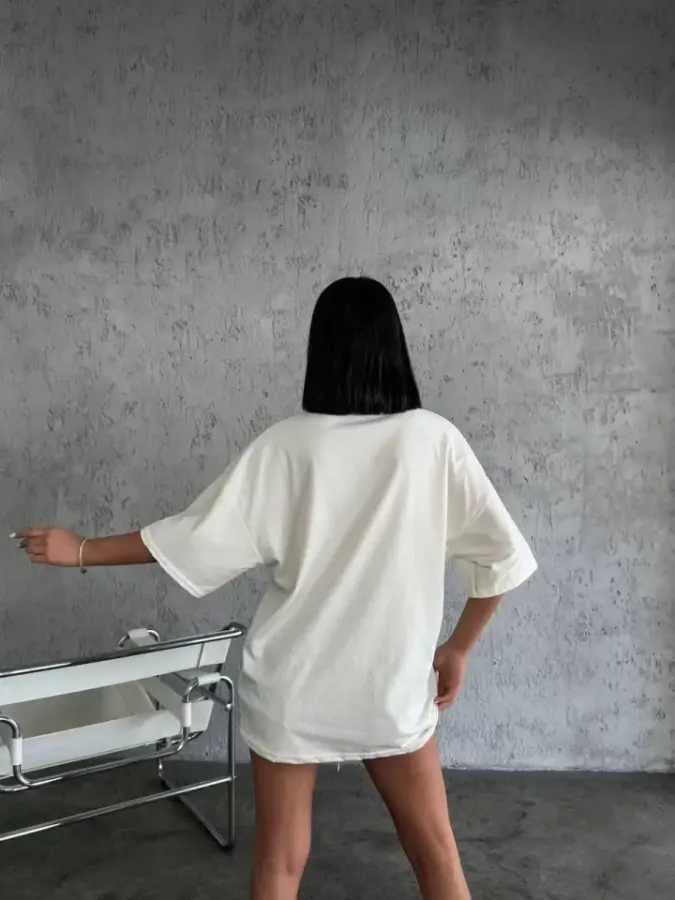Düz Biskilet Yaka  T-shirt - Beyaz - 4