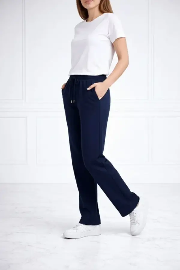 Düz Paça Beli Lastikli İpli Günlük Spor Eşofman Altı Rahat Fit - Lacivert - 4