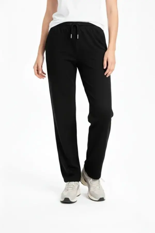 Düz Paça Beli Lastikli İpli Günlük Spor Eşofman Altı Rahat Fit - Siyah - 2