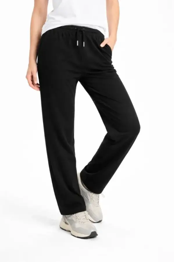 Düz Paça Beli Lastikli İpli Günlük Spor Eşofman Altı Rahat Fit - Siyah - 3