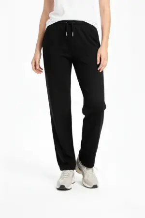 Düz Paça Beli Lastikli İpli Günlük Spor Eşofman Altı Rahat Fit - Siyah - ANGELINO BuyukBedeniz (1)