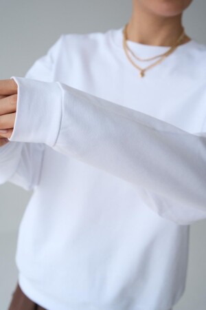 Düz SweatShirt - Beyaz - 3