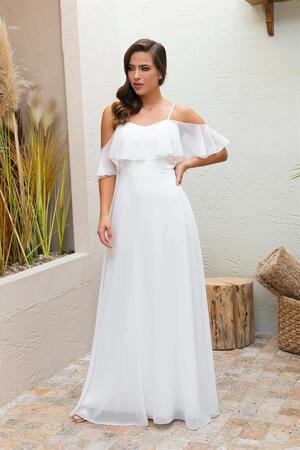 Ecru Strappy Long Wedding Dress and Outdoor Shooting Dress - 1