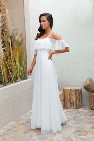Ecru Strappy Long Wedding Dress and Outdoor Shooting Dress - 3