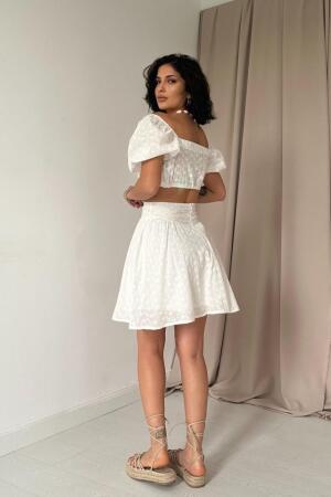 Ekru Brode Crop Ve Mini Etek Takım - 3