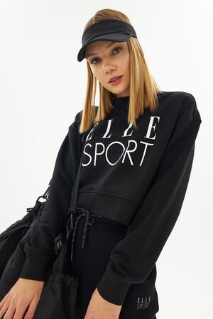 ELLE Sport Beyaz Baskılı Kadın Crop Sweatshirt - 1