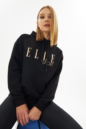 ELLE Sport Black Gilded Women's Hooded Sweatshirt with Pockets - 2