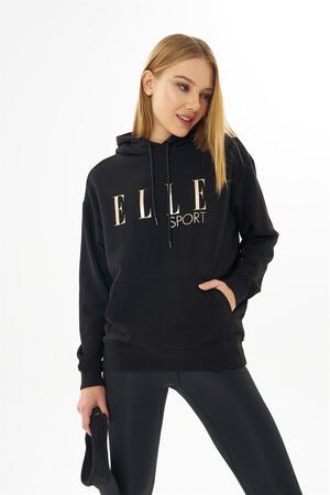 ELLE Sport Siyah Yaldızlı Cepli Kadın Kapüşonlu Sweatshirt - 3