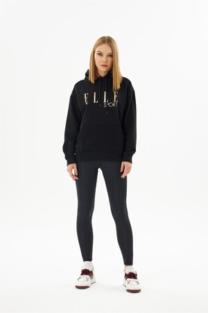 ELLE Sport Siyah Yaldızlı Cepli Kadın Kapüşonlu Sweatshirt - 4