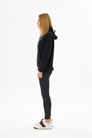 ELLE Sport Siyah Yaldızlı Cepli Kadın Kapüşonlu Sweatshirt - 5