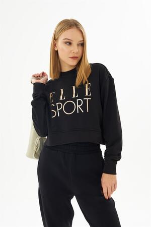 ELLE Sport Siyah Yaldızlı Kadın Crop Sweatshirt - 2