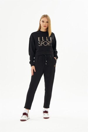 ELLE Sport Siyah Yaldızlı Kadın Crop Sweatshirt - 4