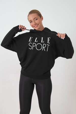 ELLE Sport White Printed Women's Hooded Sweatshirt - 1