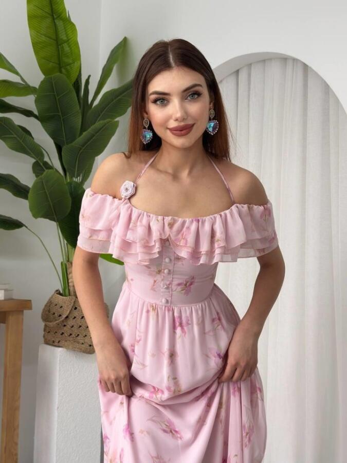 Elmi Çiçek Detaylı Elbise - 1