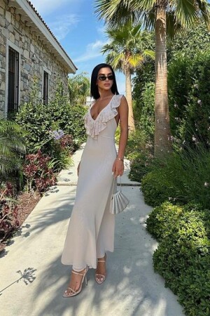Emaline Sırt Dekolteli Şifon Elbise 2465-08 - 1