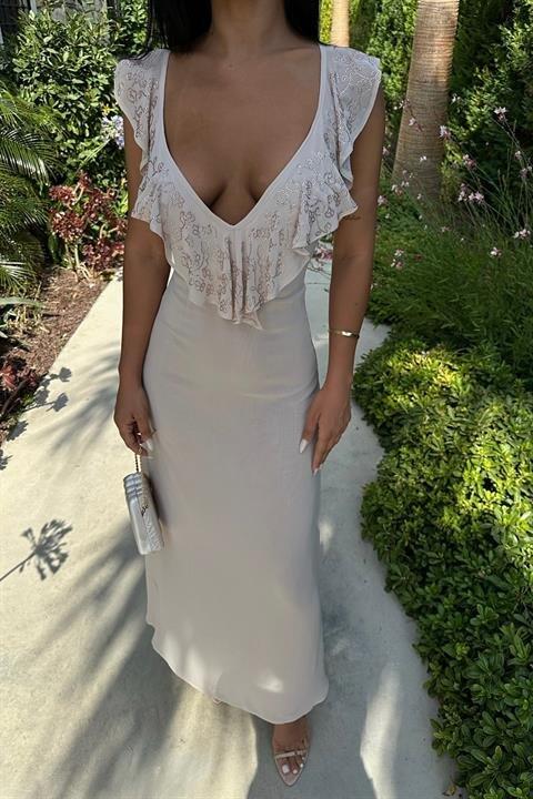 Emaline Sırt Dekolteli Şifon Elbise 2465-08 - 3
