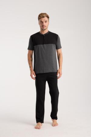 Erkek Antrasit Düğmeli Yaka Kısa Kol Pijama Takımı - 3