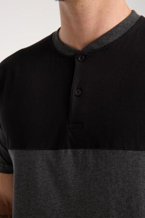 Erkek Antrasit Düğmeli Yaka Kısa Kol Pijama Takımı - 6