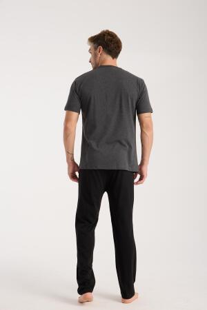 Erkek Antrasit Düğmeli Yaka Kısa Kol Pijama Takımı - 7