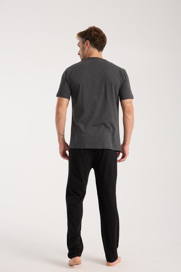 Erkek Antrasit Düğmeli Yaka Kısa Kol Pijama Takımı - 7