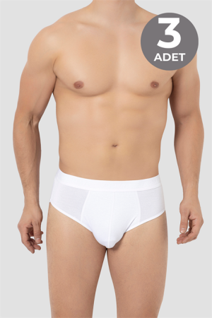 Erkek Bambu Slip Külot Düz Beyaz 3'lü Paket - 1