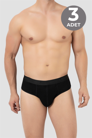 Erkek Bambu Slip Külot Düz Siyah 3'lü Paket - 1