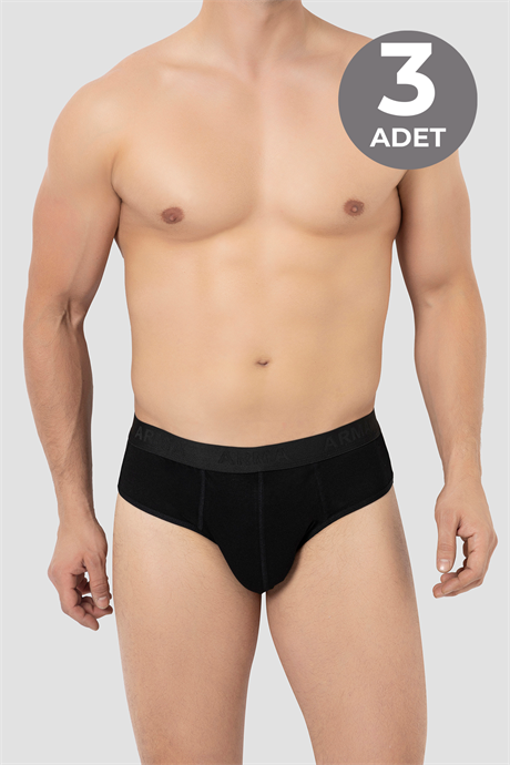 Erkek Bambu Slip Külot Düz Siyah 3'lü Paket - 1