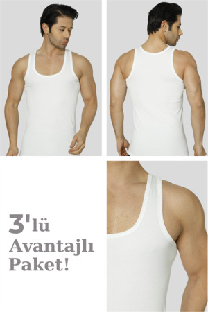 Erkek Beyaz Fitilli Kaşkorse Atlet 3'lü Paket Likralı - 1