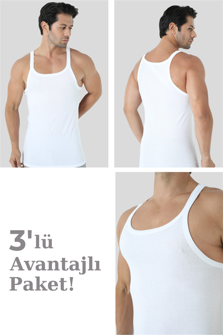 Erkek Beyaz İnce Askılı Atlet %100 Pamuk 3'lü Ekonomik Paket - 1