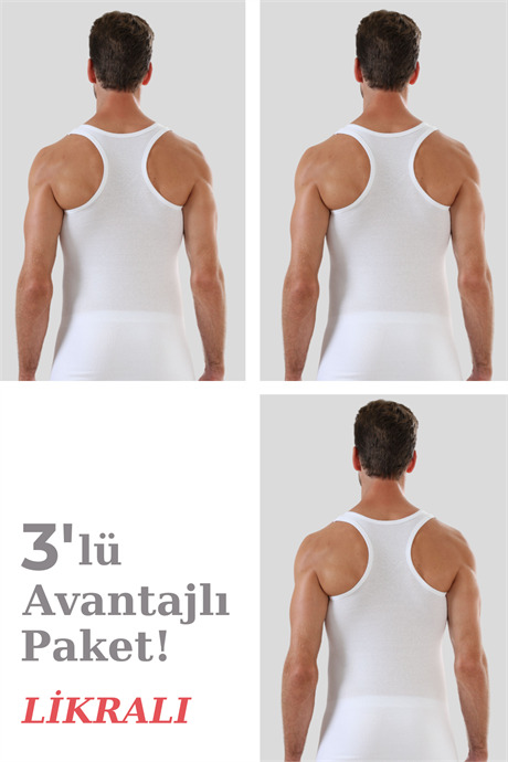 Erkek Beyaz Pamuklu Likralı Sporcu Atlet 3'lü Paket - 1