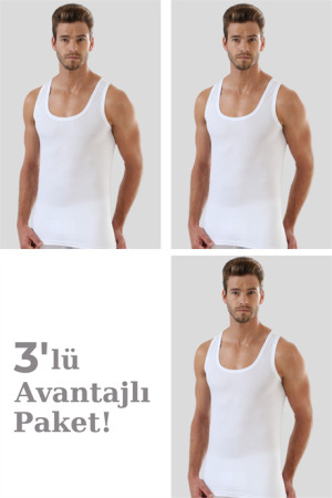 Erkek Beyaz Penye Atlet %100 Pamuk 3'lü Paket - 1