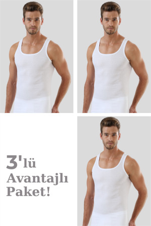 Erkek Beyaz Ribana Atlet 3'lü Paket %100 Pamuklu - 1