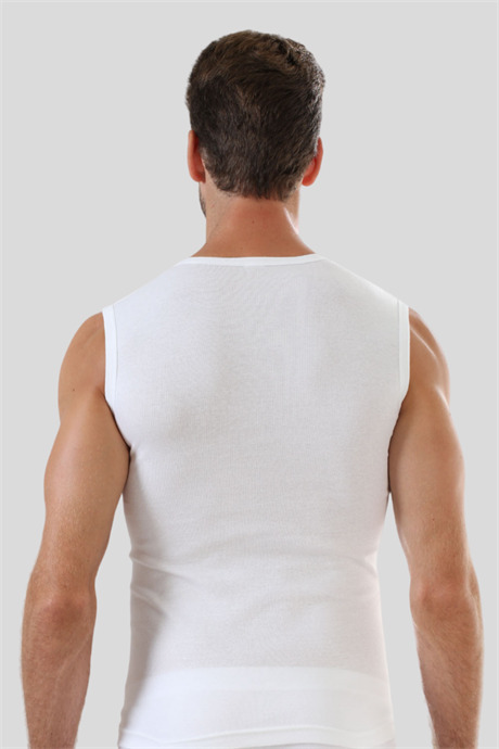 Erkek Beyaz Tişört V Yaka Sıfır Kol Kolsuz Atlet Body 2'li Paket %100 Pamuk - 4