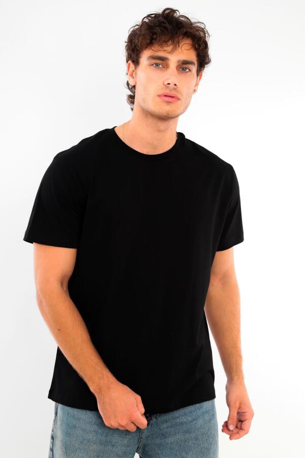 Trend42plus Erkek Bisiklet Yaka %100 Pamuk Siyah T-Shirt - 1