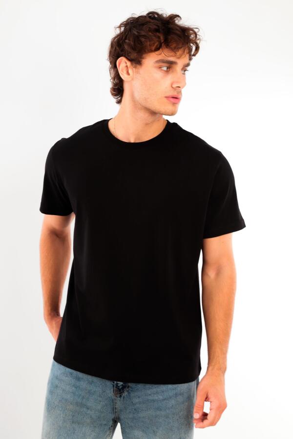 Trend42plus Erkek Bisiklet Yaka %100 Pamuk Siyah T-Shirt - 3
