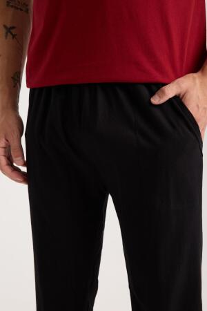 Erkek Bordo Düğmeli Yaka Kısa Kol Pijama Takımı - 8